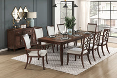 Formal Traditional 9pc Dining Set Table and Chairs Separate Extension Cherry Finish with Dark Walnut Inlay Wooden Furniture