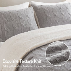 3 Pieces King/Cal King Cable Knit Chenille Comforter Set,Gray