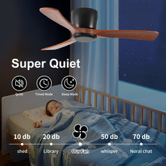 42 Inch Ceiling Fan no light with Remote Control, Low Profile Flush Mount Ceiling Fan without Light,Noiseless Reversible DC Motor with Timer