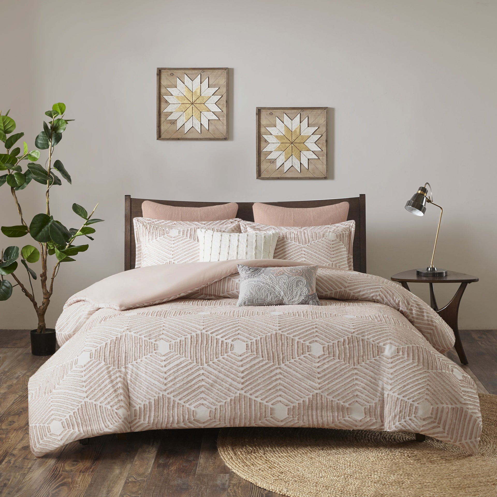Cotton Jacquard Comforter Set Blush King/Cal King
