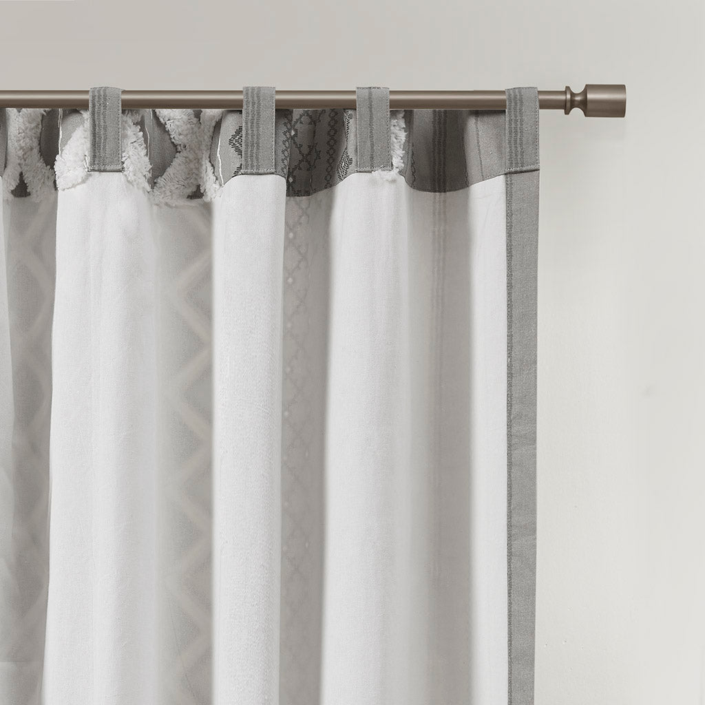 Cotton Printed Curtain Panel with Chenille Stripe and Lining Gray 50x95 inch