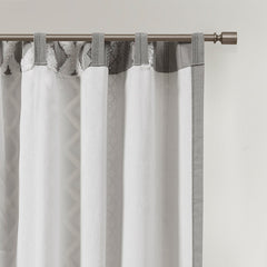 Cotton Printed Curtain Panel with Chenille Stripe and Lining Gray 50x95 inch