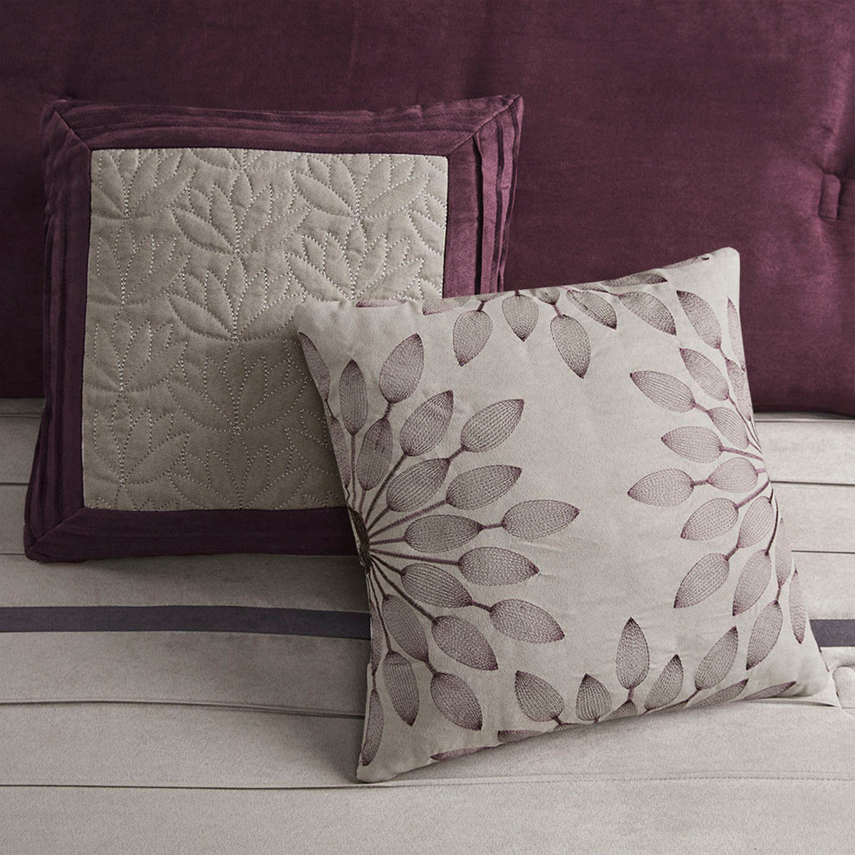 7 PC Pieced Faux Suede Comforter Set Purple Full