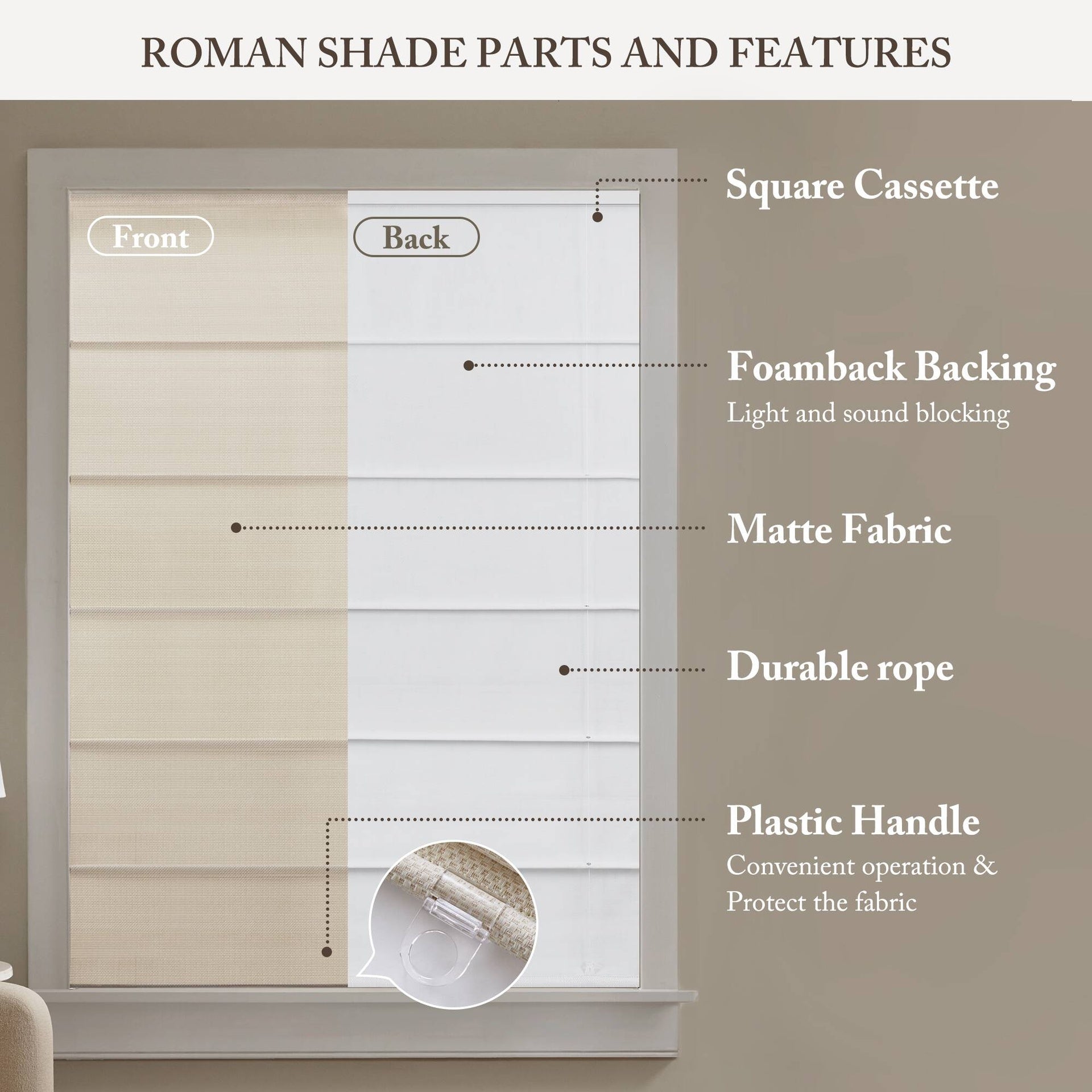 1PC 29x64" Cordless Roman Blind  Galen Matte fabric
