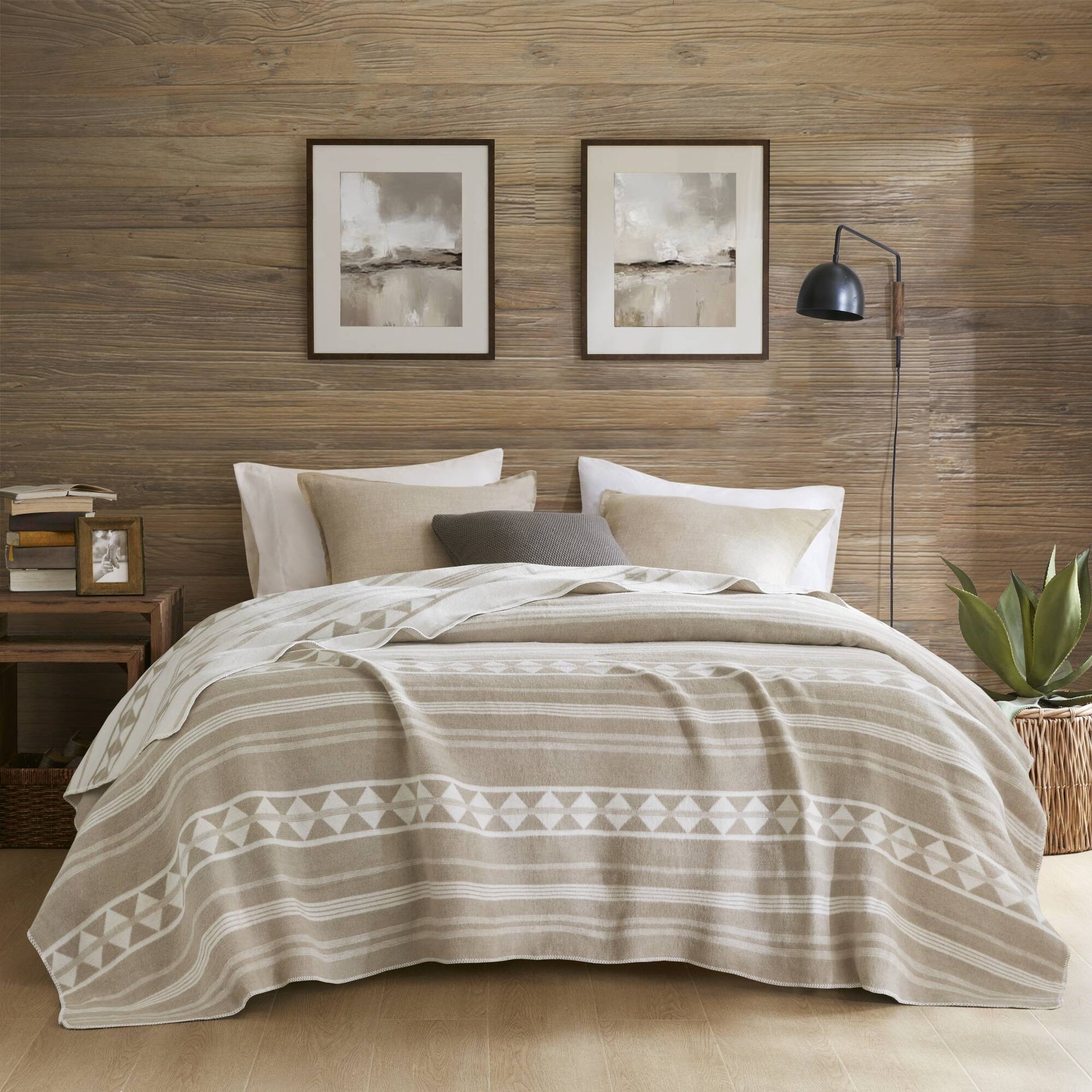 1-Piece King Cotton Blend Blanket, Ivory Stripe