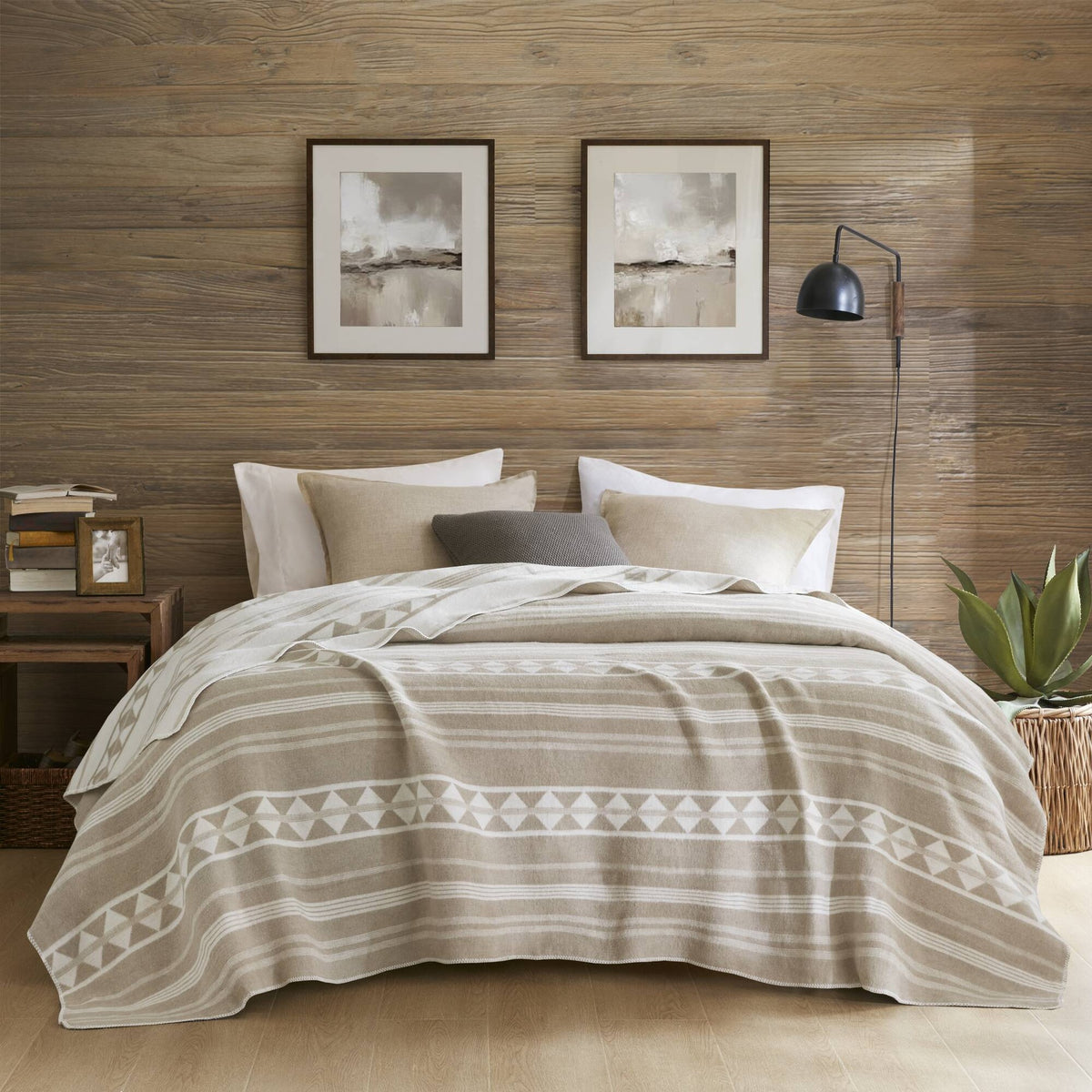 1-Piece King Cotton Blend Blanket, Ivory Stripe