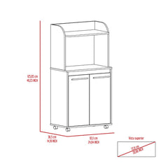 Kitchen Cart Totti, Double Door Cabinet, One Open Shelf, Two Interior Shelves, White Finish
