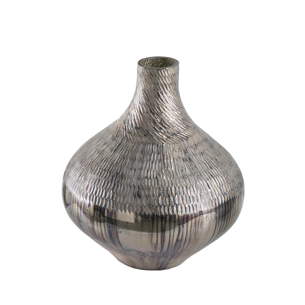 D9x10" Glass Silver Vase