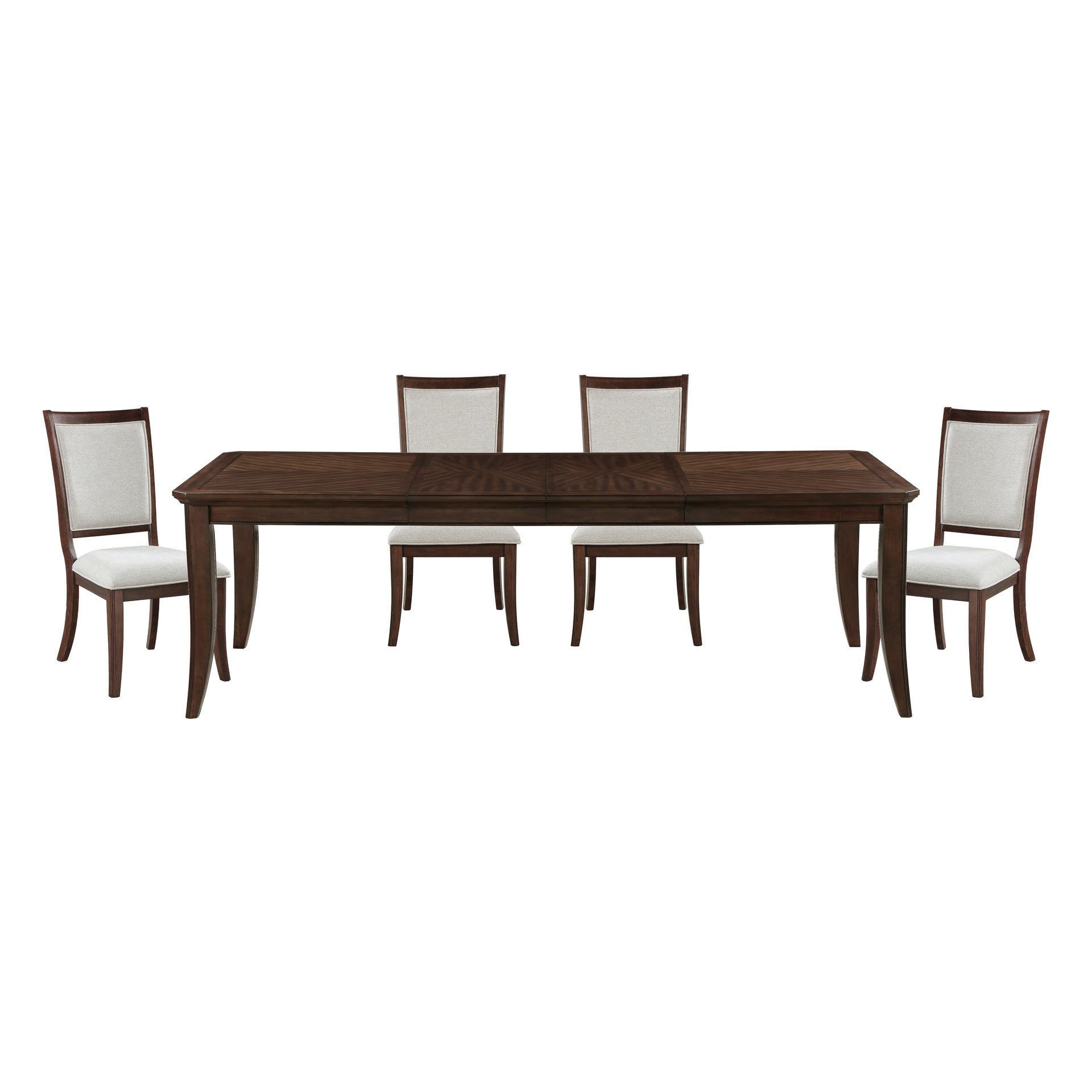 Formal Traditional 5pc Dining Set Table and Chairs Separate Extension Cherry Finish with Dark Walnut Inlay Wooden Furniture