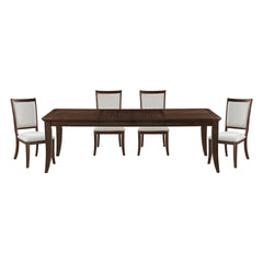 Formal Traditional 5pc Dining Set Table and Chairs Separate Extension Cherry Finish with Dark Walnut Inlay Wooden Furniture