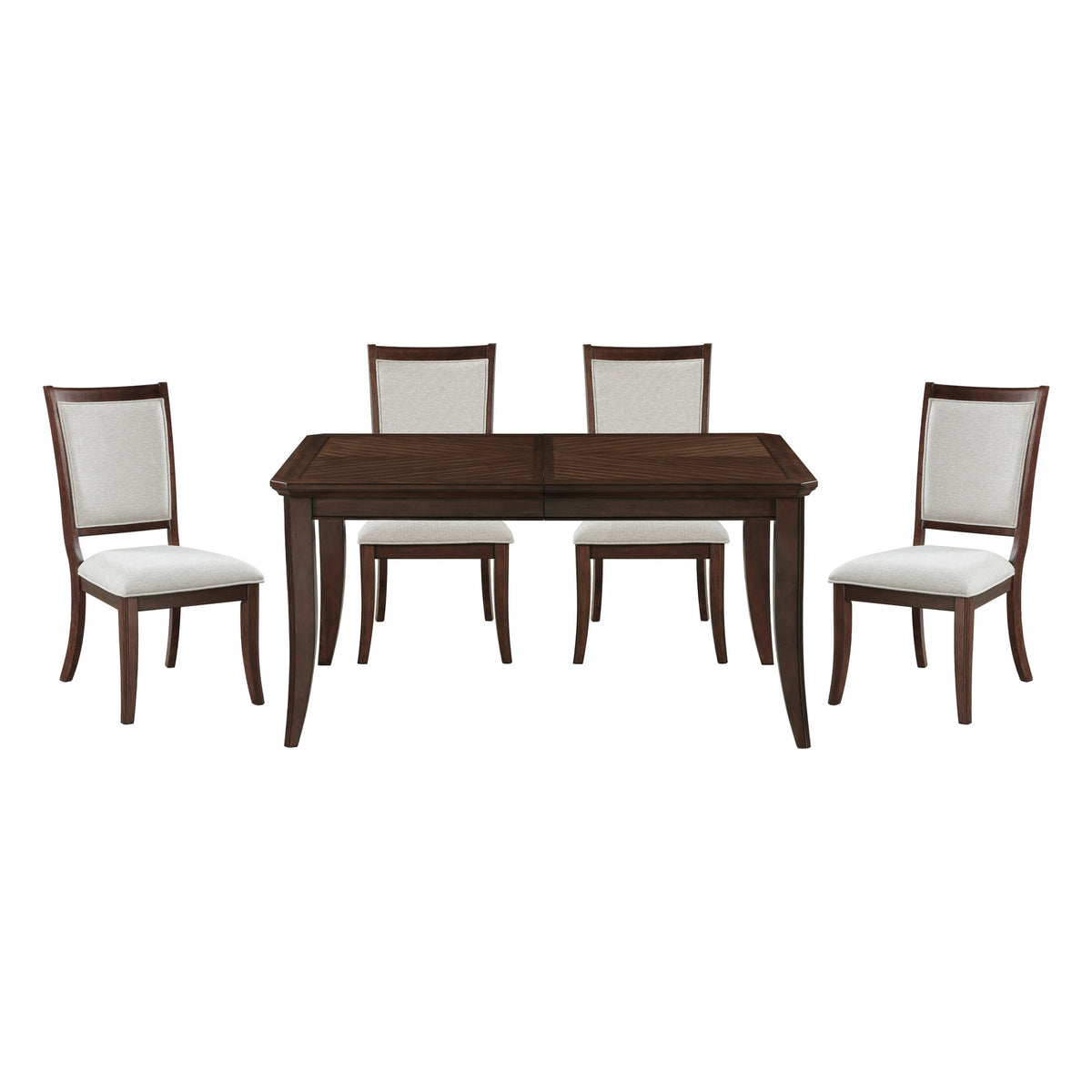 Formal Traditional 5pc Dining Set Table and Chairs Separate Extension Cherry Finish with Dark Walnut Inlay Wooden Furniture