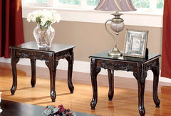 3pc Coffee Table Traditional Style Dark Cherry Finish Cabriole Legs And Intricate Design 1x Coffee Table 2x End Table