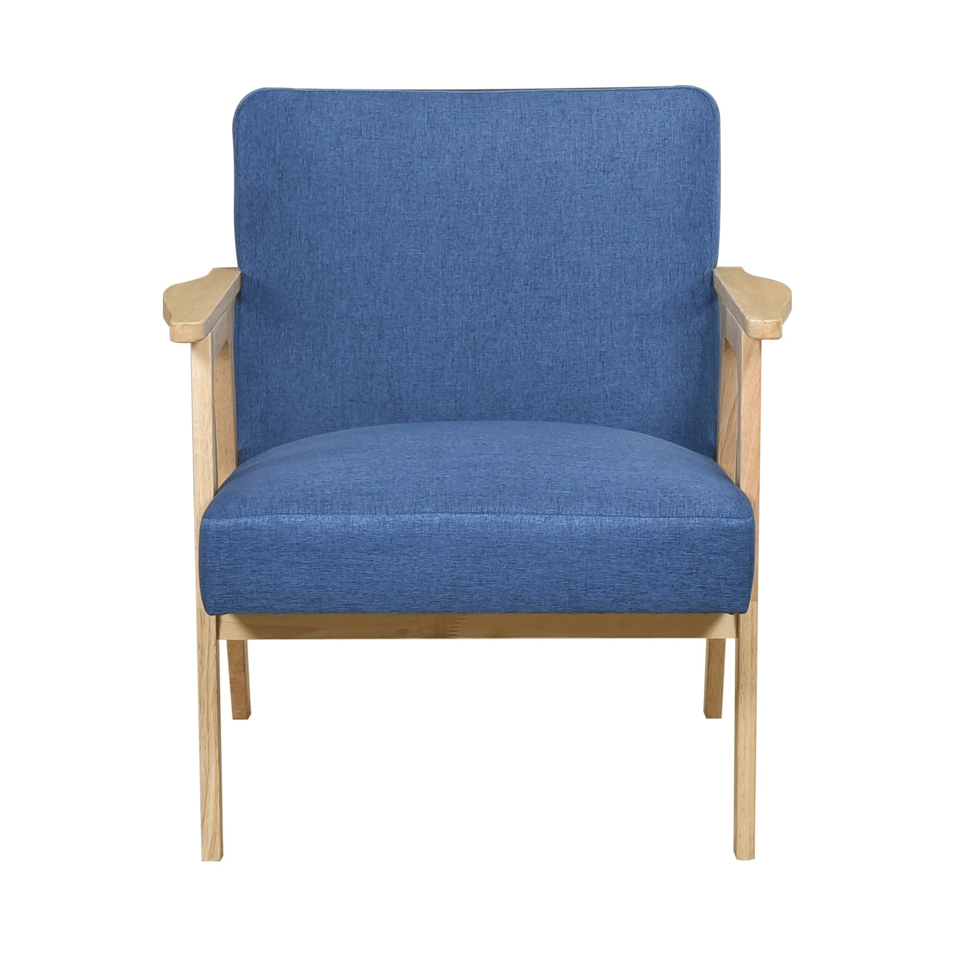 Modern Home Furniture Blue Fabric Upholstery 1pc Accent Chair Solid Rubberwood Natural Finish Contemporary Cushion Seat