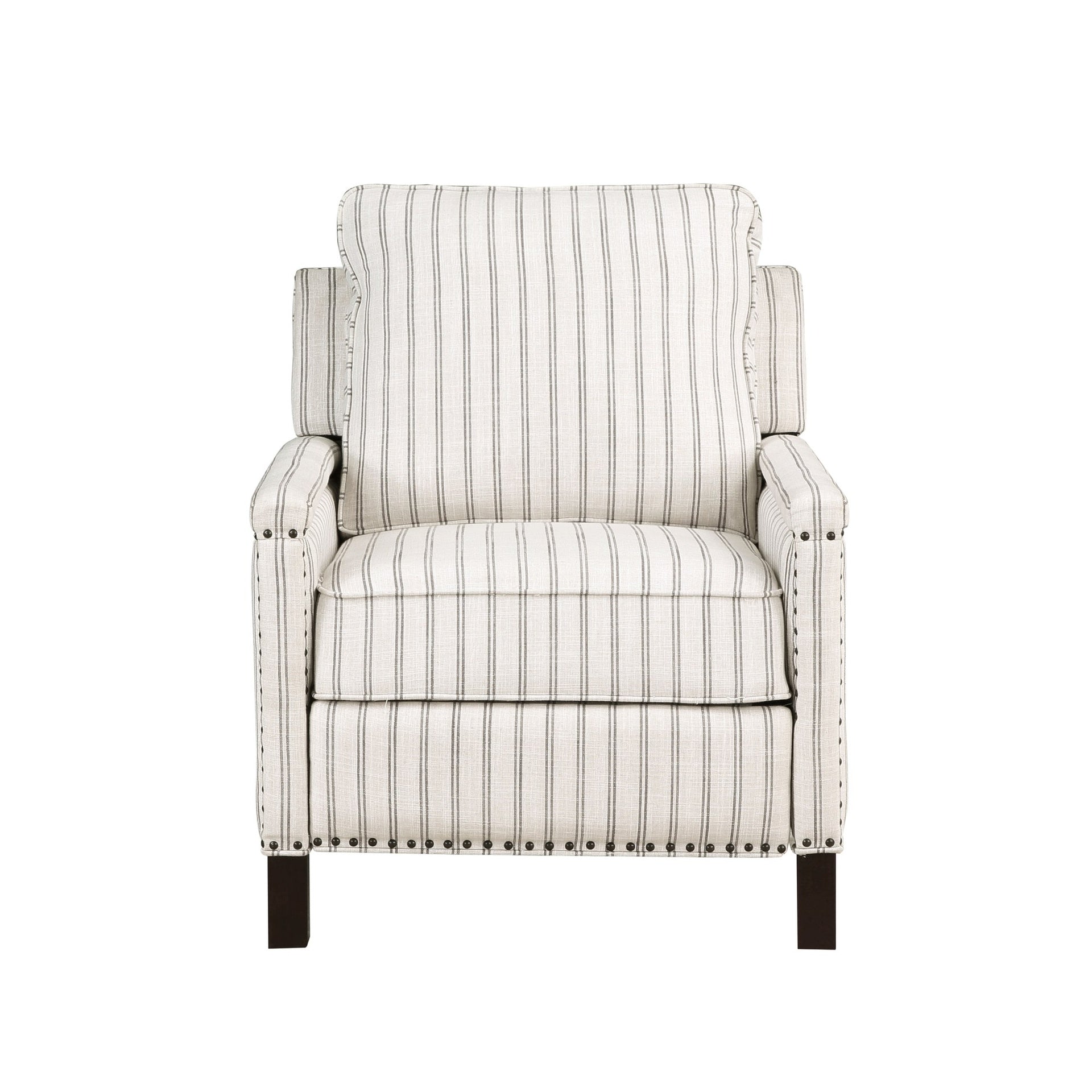 Traditional Living Room Furniture Push Back Reclining Chair 1pc Textured Fabric Upholstery Nailhead Trim Solid Wood Frame