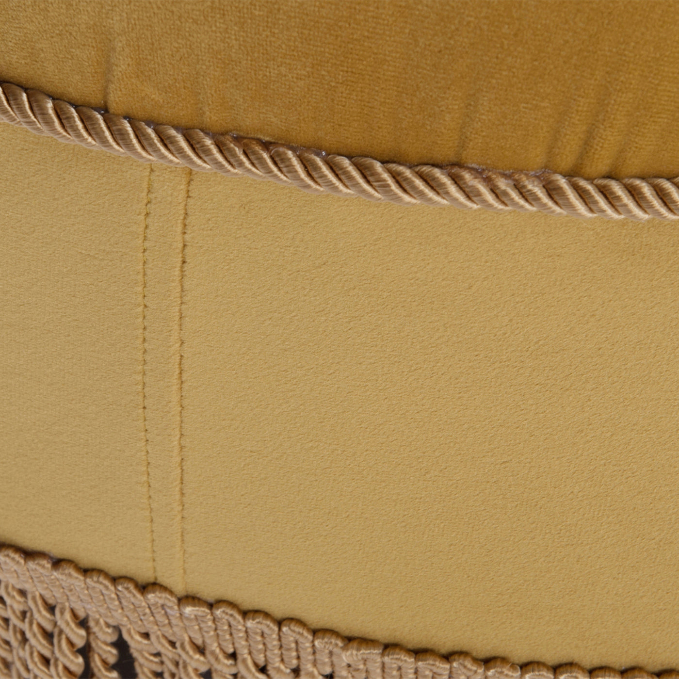 Yolanda 24" Round Upholstered Accent Ottoman, Gold Yellow Velvet with Gold Trim