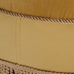 Yolanda 24" Round Upholstered Accent Ottoman, Gold Yellow Velvet with Gold Trim