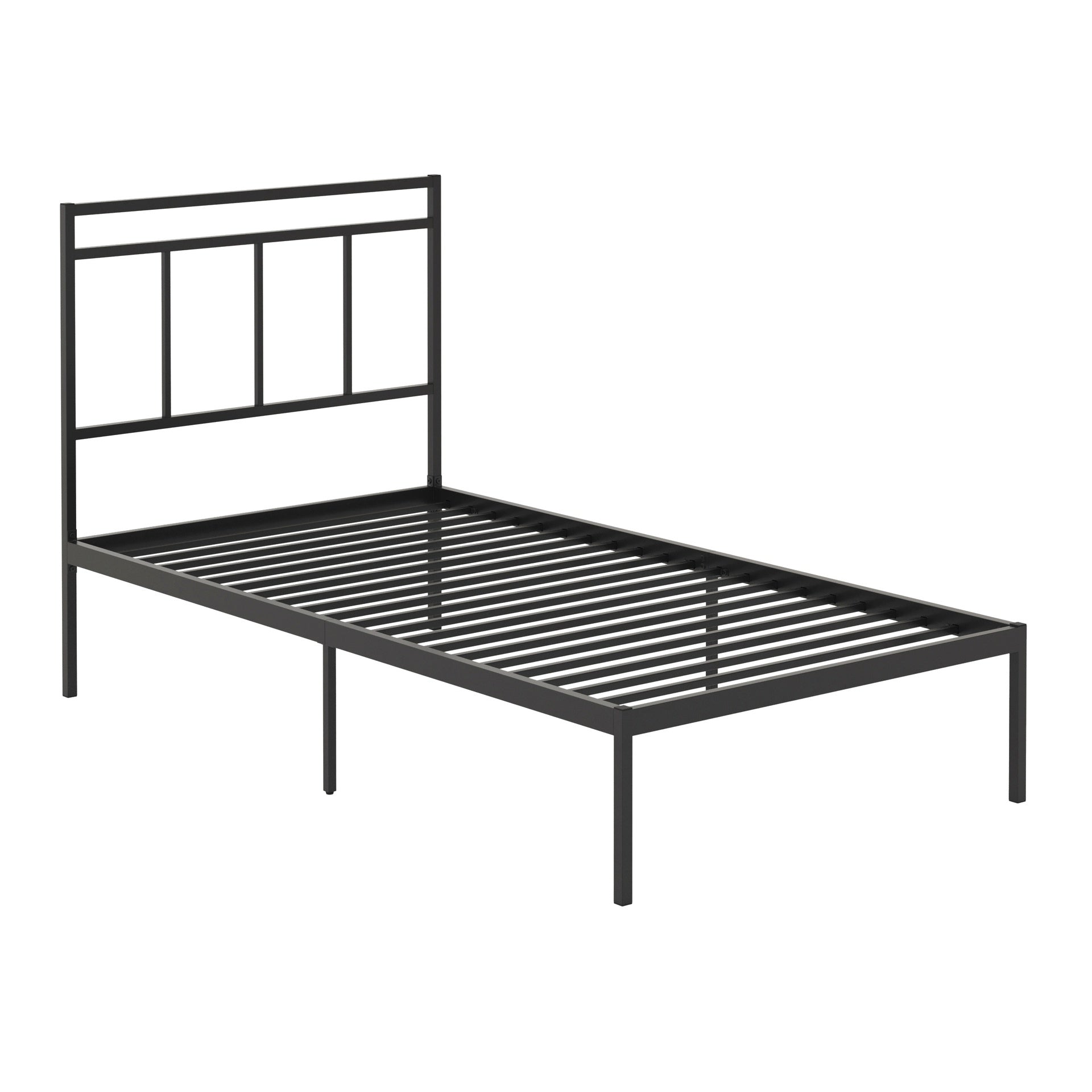 Twin Size Platform Bed With Headboard, Black finish