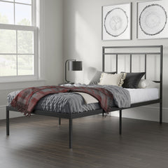 Twin Size Platform Bed With Headboard, Black finish