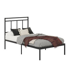 Twin Size Platform Bed With Headboard, Black finish