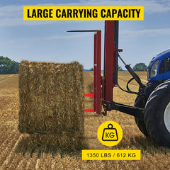 Hay Spear 32" Bale Spear 1350 lbs Capacity, Bale Spike Quick Attach Square Hay Bale Spears 1.4" Wide, Red Coated Bale Forks, Bale Hay Spike with Hex Nut & Sleeve for Buckets Tractors Loaders