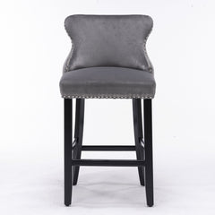 A&amp;A Furniture,Contemporary Velvet Upholstered Wing-Back Barstools with Button Tufted Decoration and Wooden Legs, and Chrome Nailhead Trim, Leisure Style Bar Chairs,Bar stools, Set of 2 (Gray),SW1824GY