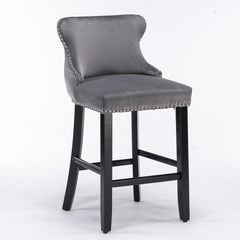 A&amp;A Furniture,Contemporary Velvet Upholstered Wing-Back Barstools with Button Tufted Decoration and Wooden Legs, and Chrome Nailhead Trim, Leisure Style Bar Chairs,Bar stools, Set of 2 (Gray),SW1824GY