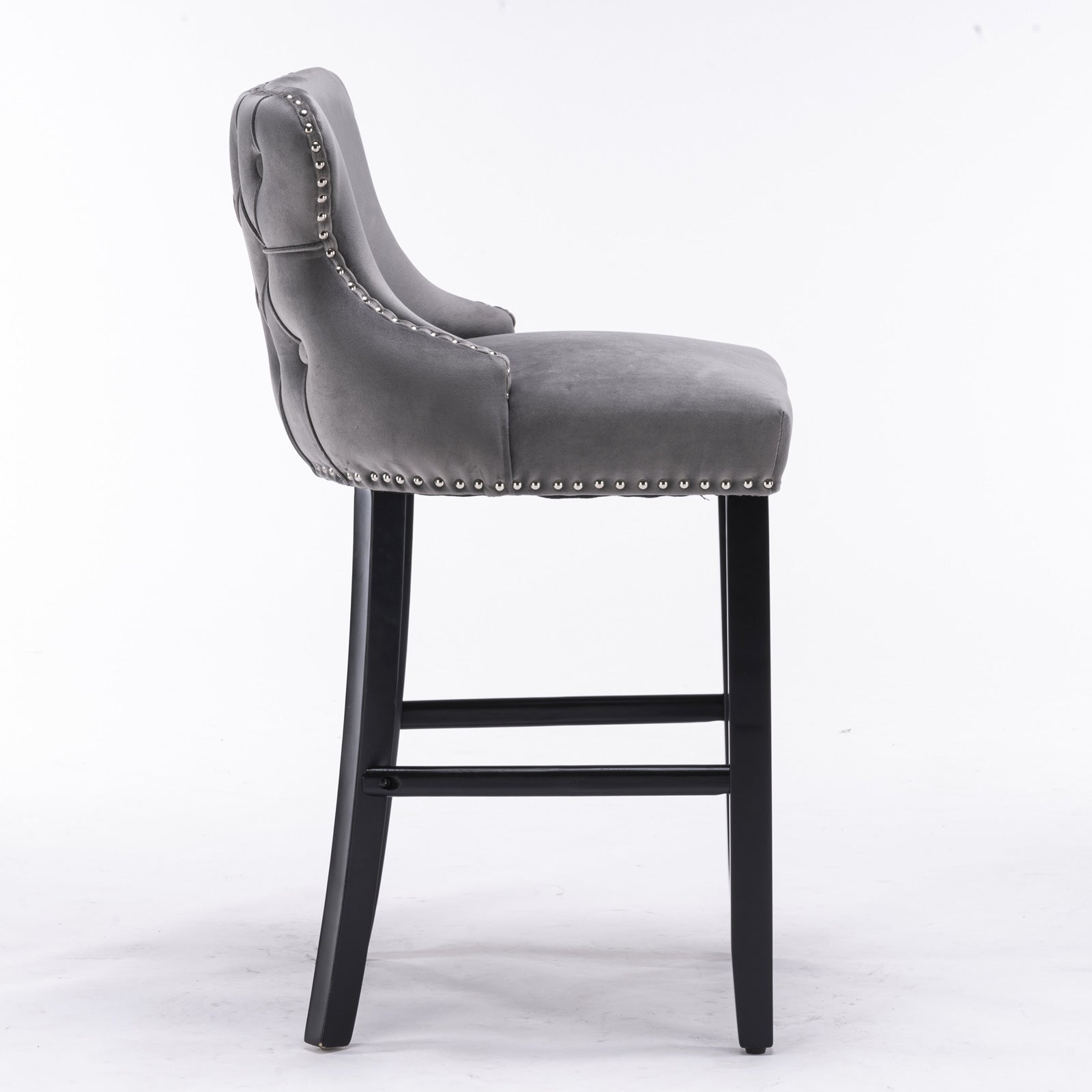 A&amp;A Furniture,Contemporary Velvet Upholstered Wing-Back Barstools with Button Tufted Decoration and Wooden Legs, and Chrome Nailhead Trim, Leisure Style Bar Chairs,Bar stools, Set of 2 (Gray),SW1824GY