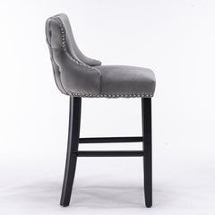A&amp;A Furniture,Contemporary Velvet Upholstered Wing-Back Barstools with Button Tufted Decoration and Wooden Legs, and Chrome Nailhead Trim, Leisure Style Bar Chairs,Bar stools, Set of 2 (Gray),SW1824GY