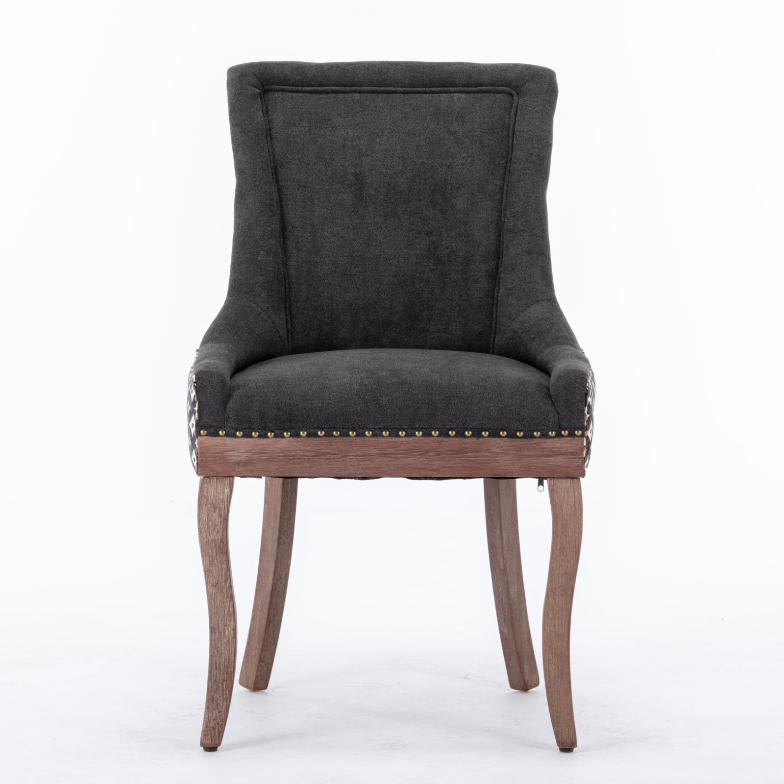 A&A Furniture, Ultra Side Dining Chair, Thickened fabric chairs with neutrally toned solid wood legs, Bronze nail head, Set of 2, Blue