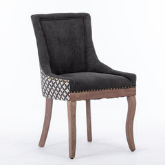 A&A Furniture, Ultra Side Dining Chair, Thickened fabric chairs with neutrally toned solid wood legs, Bronze nail head, Set of 2, Blue