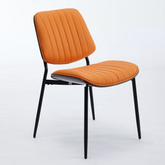 A&A Furniture, Dining Chairs Set of 2 Mid Century Modern Retro Faux Leather Chair with Walnut Bentwood Back Upholstered Seat Metal Legs Adjustable Foot for Kitchen Dining Room Chairs(Orange  PU)