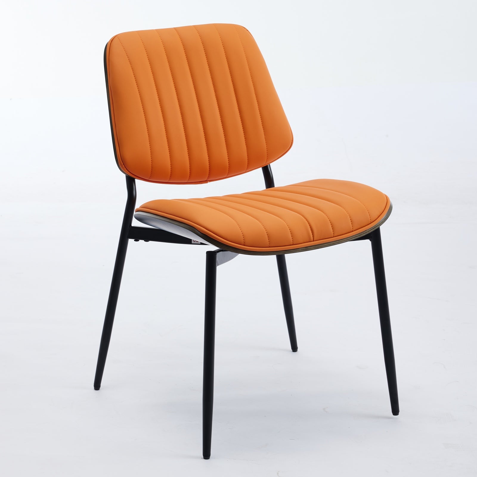 A&A Furniture, Dining Chairs Set of 2 Mid Century Modern Retro Faux Leather Chair with Walnut Bentwood Back Upholstered Seat Metal Legs Adjustable Foot for Kitchen Dining Room Chairs(Orange  PU)