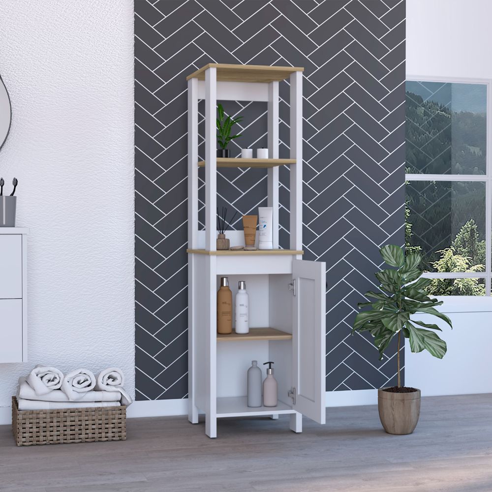 Arctic Linen Cabinet, With Four Shelves, Single Door Cabinet
