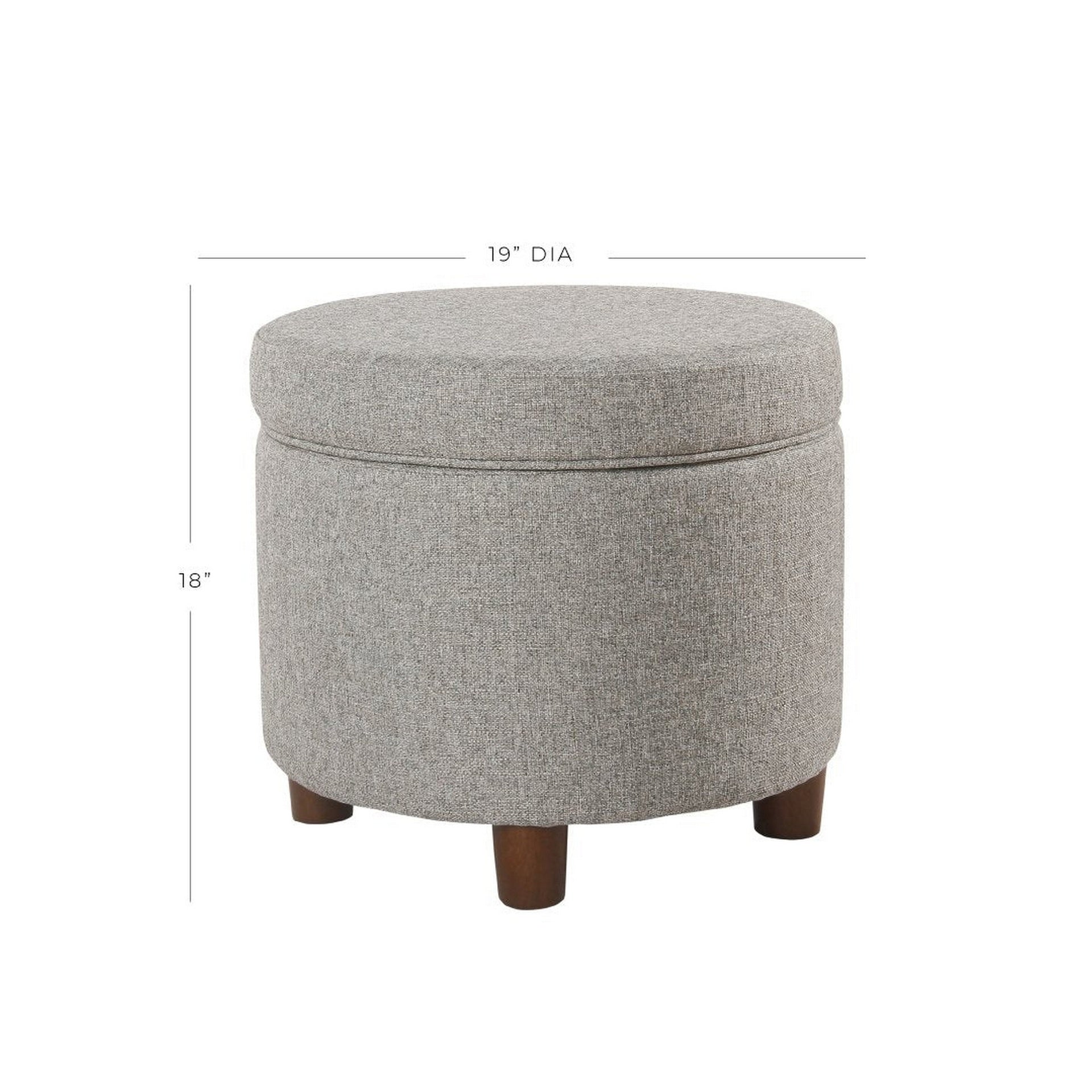 Fabric Upholstered Round Wooden Ottoman with Lift Off Lid Storage, Light Gray