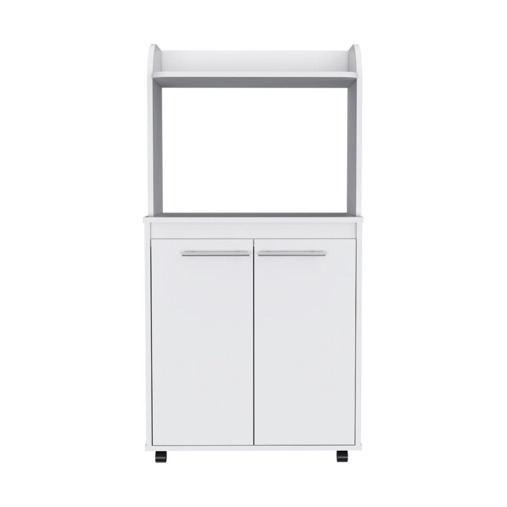 Kitchen Cart 49" H, Two Door Cabinet, One Open Shelf, Two Interior Shelves, White