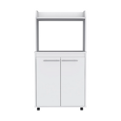 Kitchen Cart 49" H, Two Door Cabinet, One Open Shelf, Two Interior Shelves, White