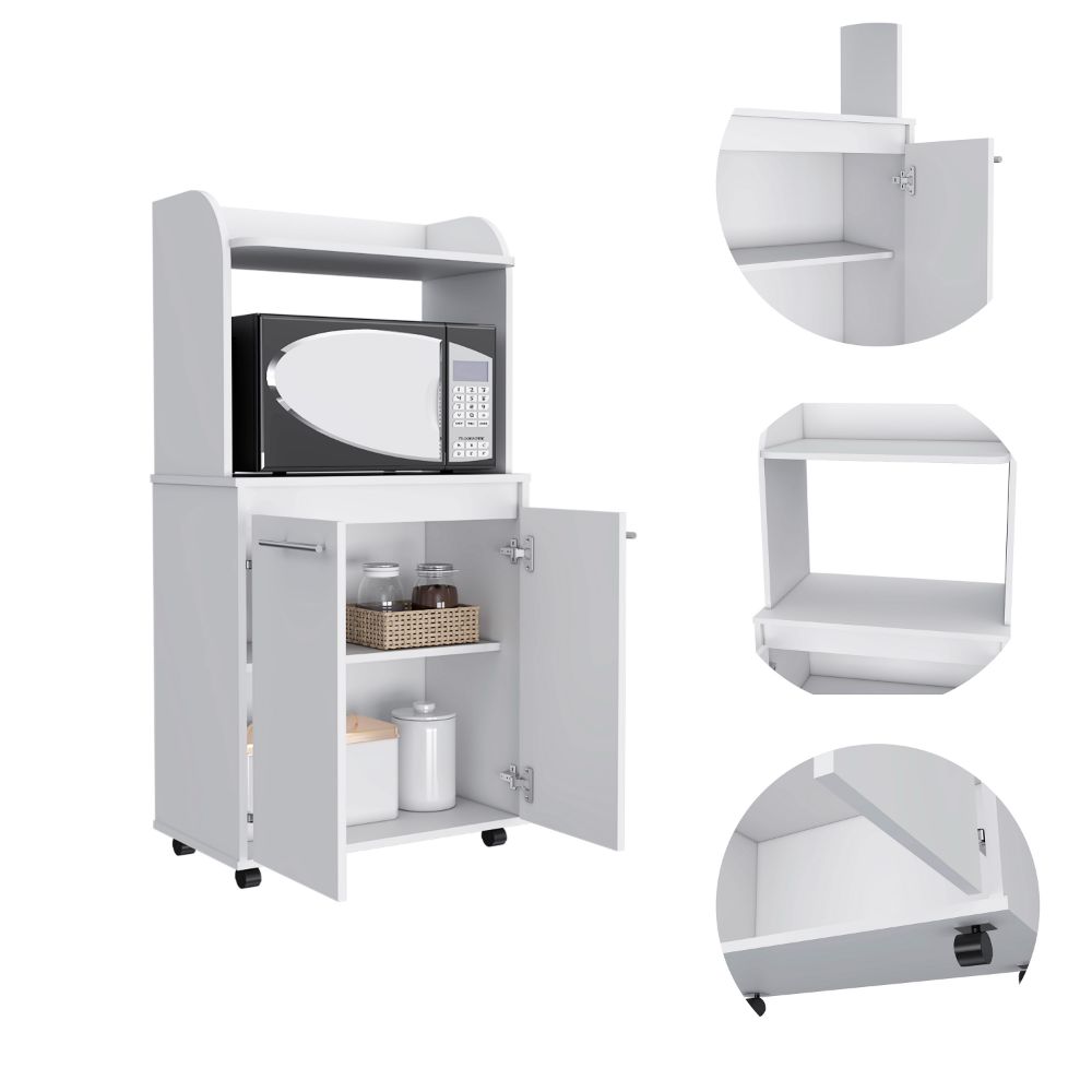 Kitchen Cart 49" H, Two Door Cabinet, One Open Shelf, Two Interior Shelves, White