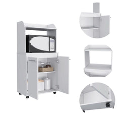 Kitchen Cart 49" H, Two Door Cabinet, One Open Shelf, Two Interior Shelves, White