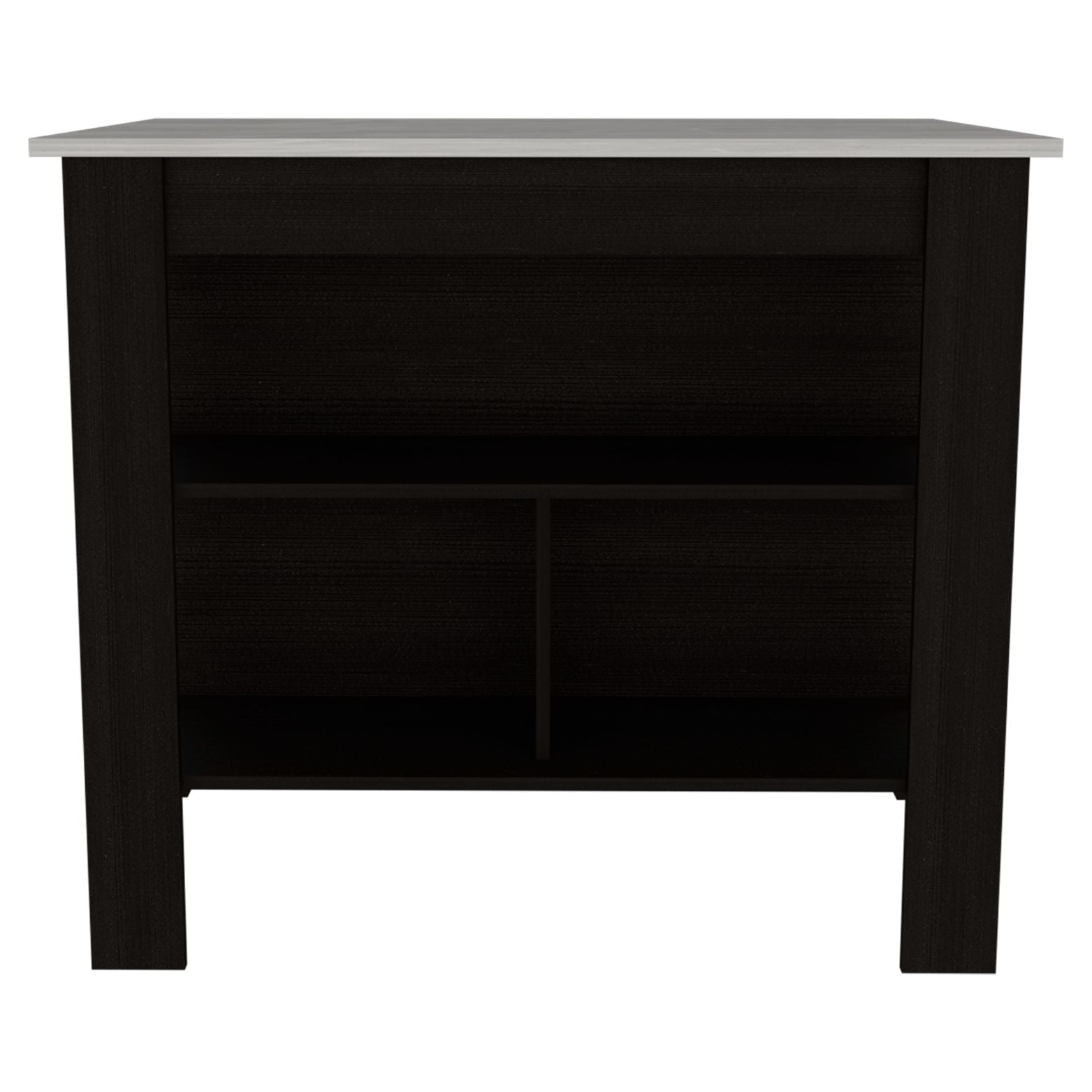 Kitchen Island, kitchen table 35" H, Four Legs, Three Open Storage Shelves, Black / Ibiza Marble Finish