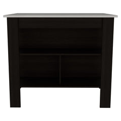 Kitchen Island, kitchen table 35" H, Four Legs, Three Open Storage Shelves, Black / Ibiza Marble Finish
