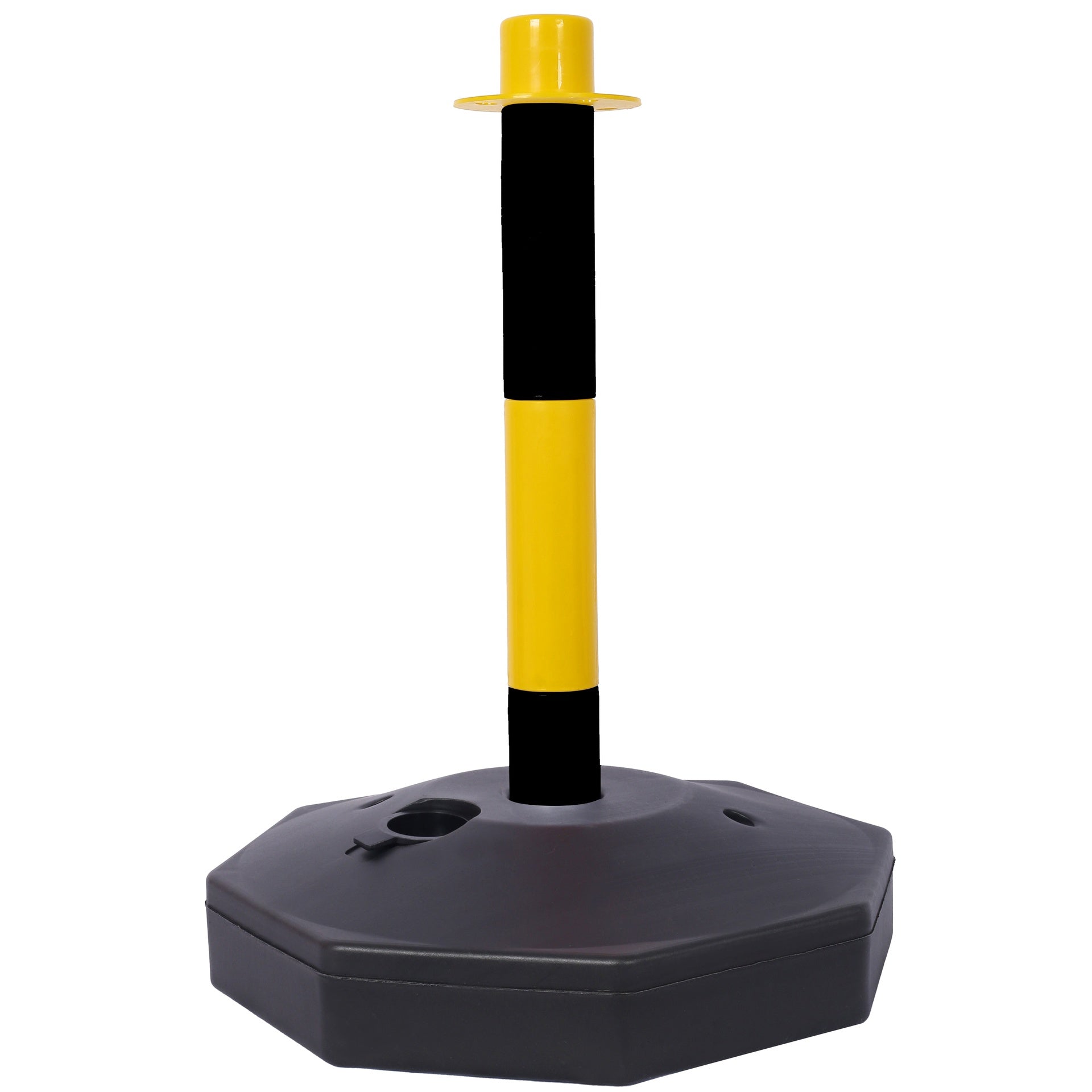4 Pack Traffic Delineator Post Cones with Fillable Base, Adjustable Plastic Safety Barrier with 5Ft Plastic Chain, Outdoor and Indoor Crowd Control Stanchion for Traffic Control and 
warning Y/B