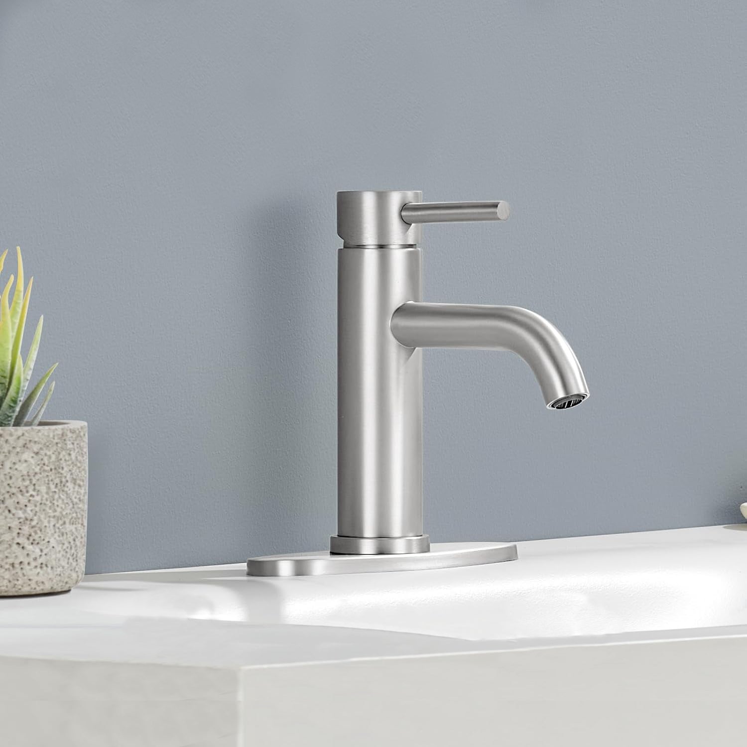 Single Handle Bathroom Faucet Lavatory Faucet Stainless Steel Single Hole-T10, Brushed Nickel