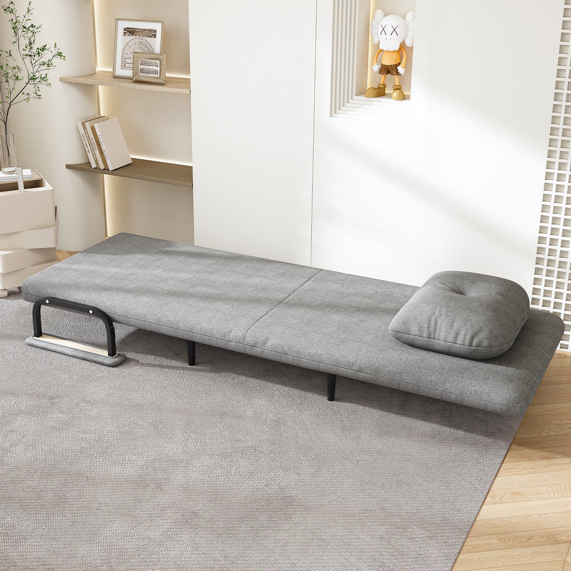 Folding Sofa Bed 5-in-1 Convertible Chair - 5-Position Adjustable Backrest with Pillow, Space-Saving Sleeper for Living Room, Bedroom & Office (Grey)