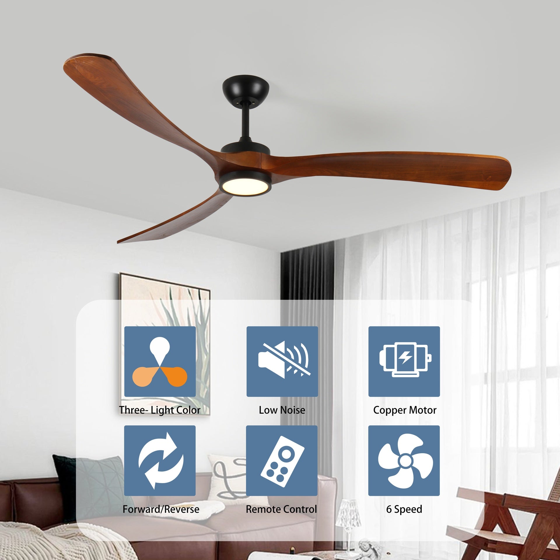 72 Inch wood Ceiling Fan with  light, Low Profile Ceiling Fan  with Remote Control,Noiseless Reversible DC Motor with Timer