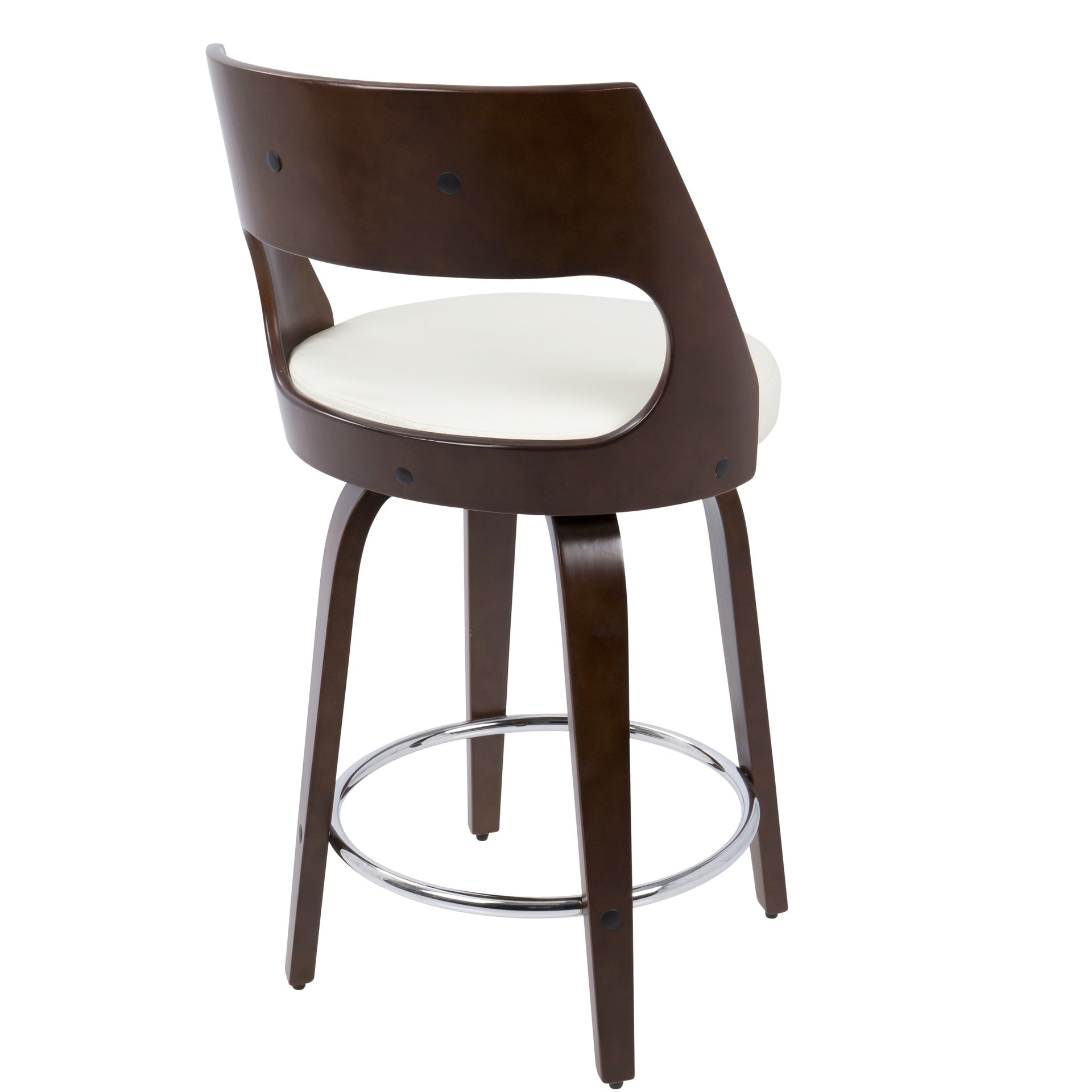 Cecina Mid-Century Modern Counter Stool with Swivel in Cherry and White Faux Leather by LumiSource - Set of 2