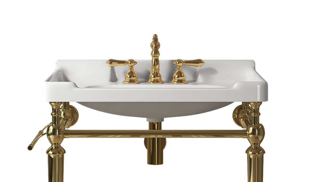 VICI 28" Bathroom Ceramic Basin with 3 pre-drilled hole, NO Cabinet and Faucet, White