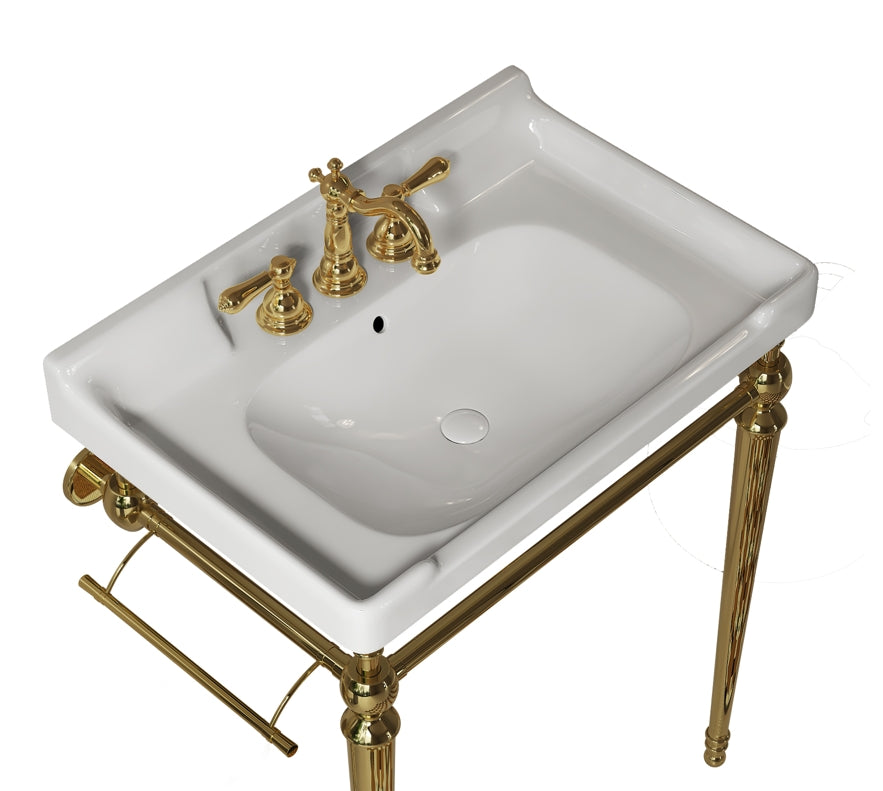VICI 28" Bathroom Ceramic Basin with 3 pre-drilled hole, NO Cabinet and Faucet, White