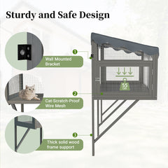 Cat Catio, Window Box Enclosure for Indoor Cats, Wooden Window Perch House, Expandable for Multi Kittens, Secure Comfortable Outdoor Haven for Pets