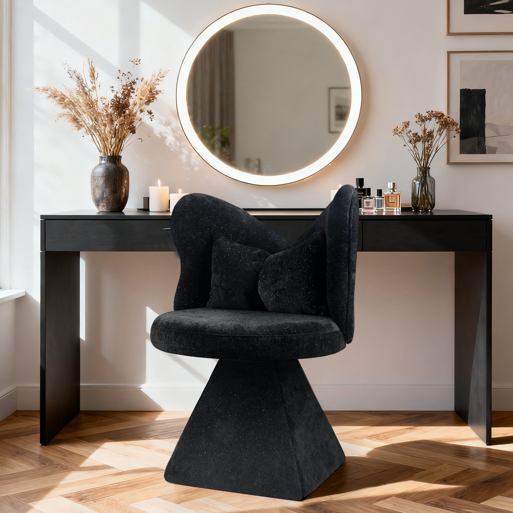 Vanity Chair with Butterfly Back,Swivel Accent Chair Dining Chairs,Makeup Stool for Bedroom Dressing Table,Suitable for Living Room,Dining Room,Study,Recreational Areas Black