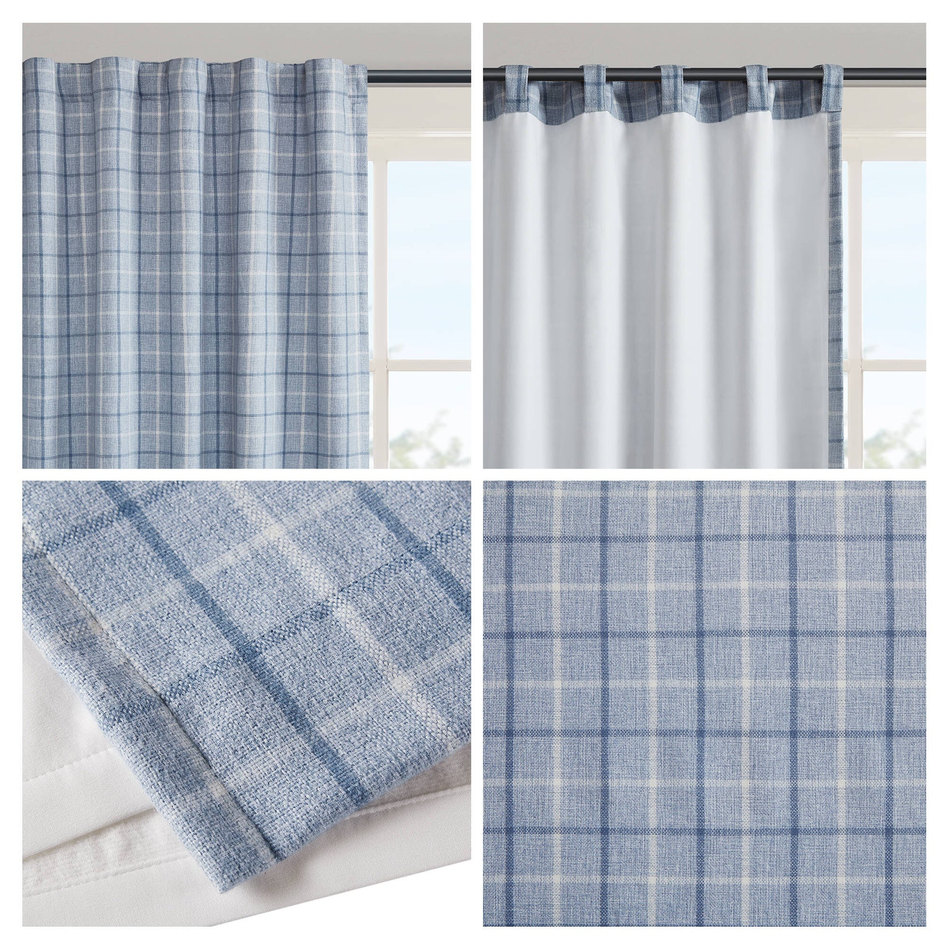 1PC 50x108" Plaid Rod Pocket and Back Tab Curtain Panel with Fleece Lining